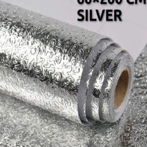 CM Foil Sheet Silver Aluminium Foil Sheet Kitchen Waterproof Self-Adhesive (Silver) 60 x 200 cm