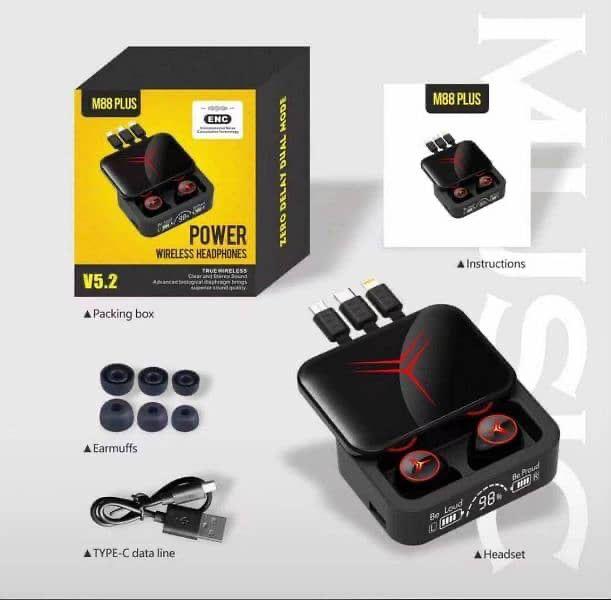 M88 Plus Tws Earbuds power wireless headphones - Image 2