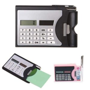 3-In-1 Portable 8-Digit Solar Calculator Business Card Holder with Ball-Point Pen