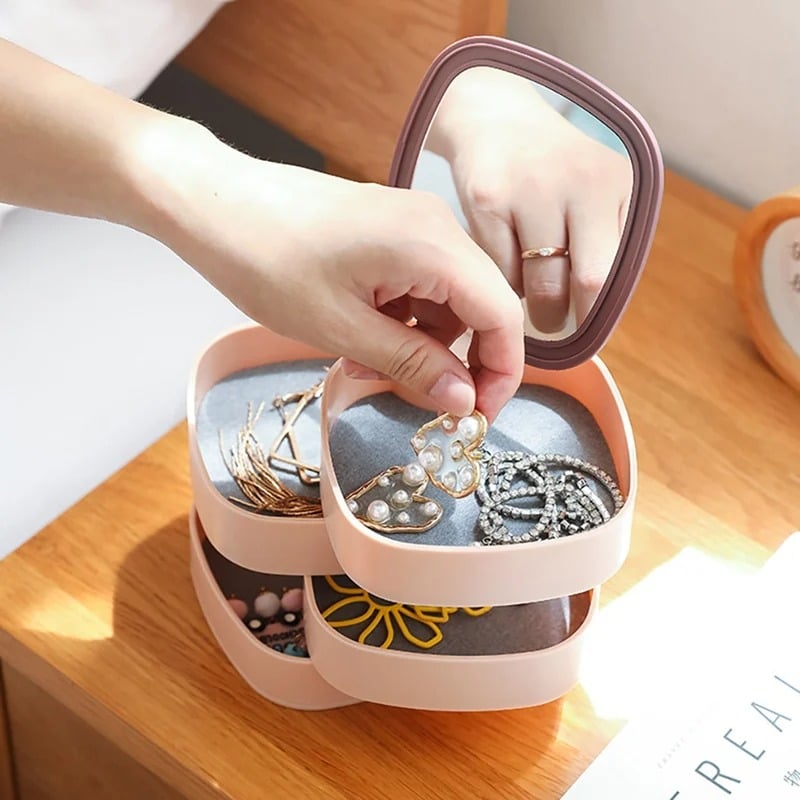 Rotatable 4 Layer Jewellery Organizer With Mirror - Image 3