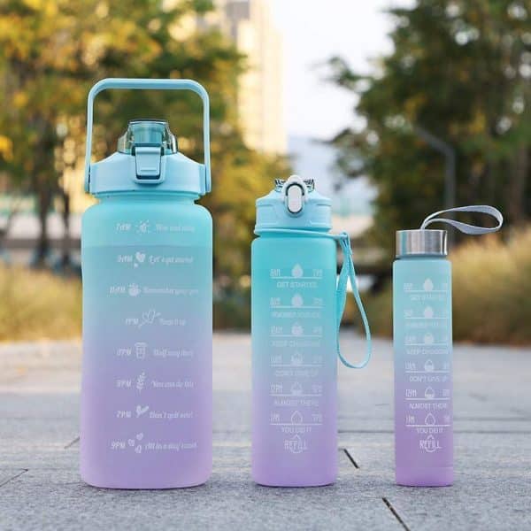Sports Water Bottles 3 Pcs Set With Motivational Time Marker & Leak Proof Flip Top Lid (random Color) - Image 5