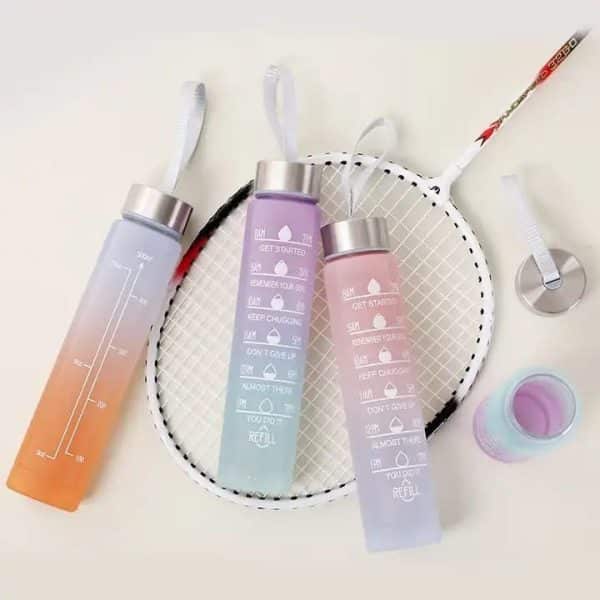 Sports Water Bottles 3 Pcs Set With Motivational Time Marker & Leak Proof Flip Top Lid (random Color) - Image 6
