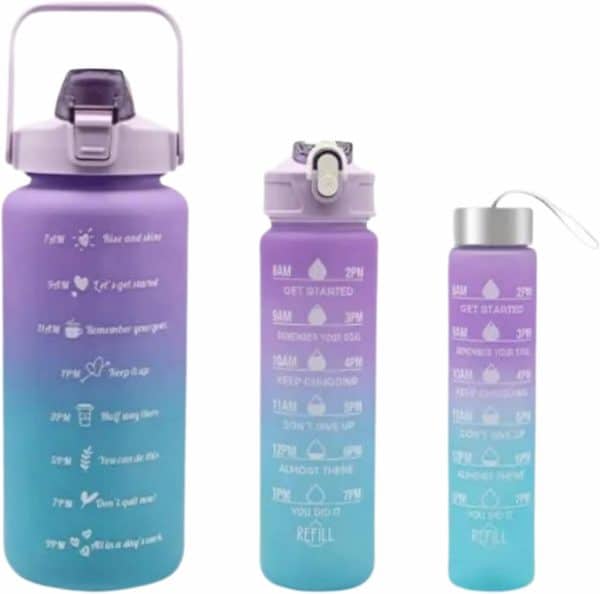 Sports Water Bottles 3 Pcs Set With Motivational Time Marker & Leak Proof Flip Top Lid (random Color) - Image 8